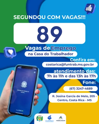 Imagem da notícia Casa do Trabalhador de Costa Rica inicia semana com 89 oportunidades de emprego